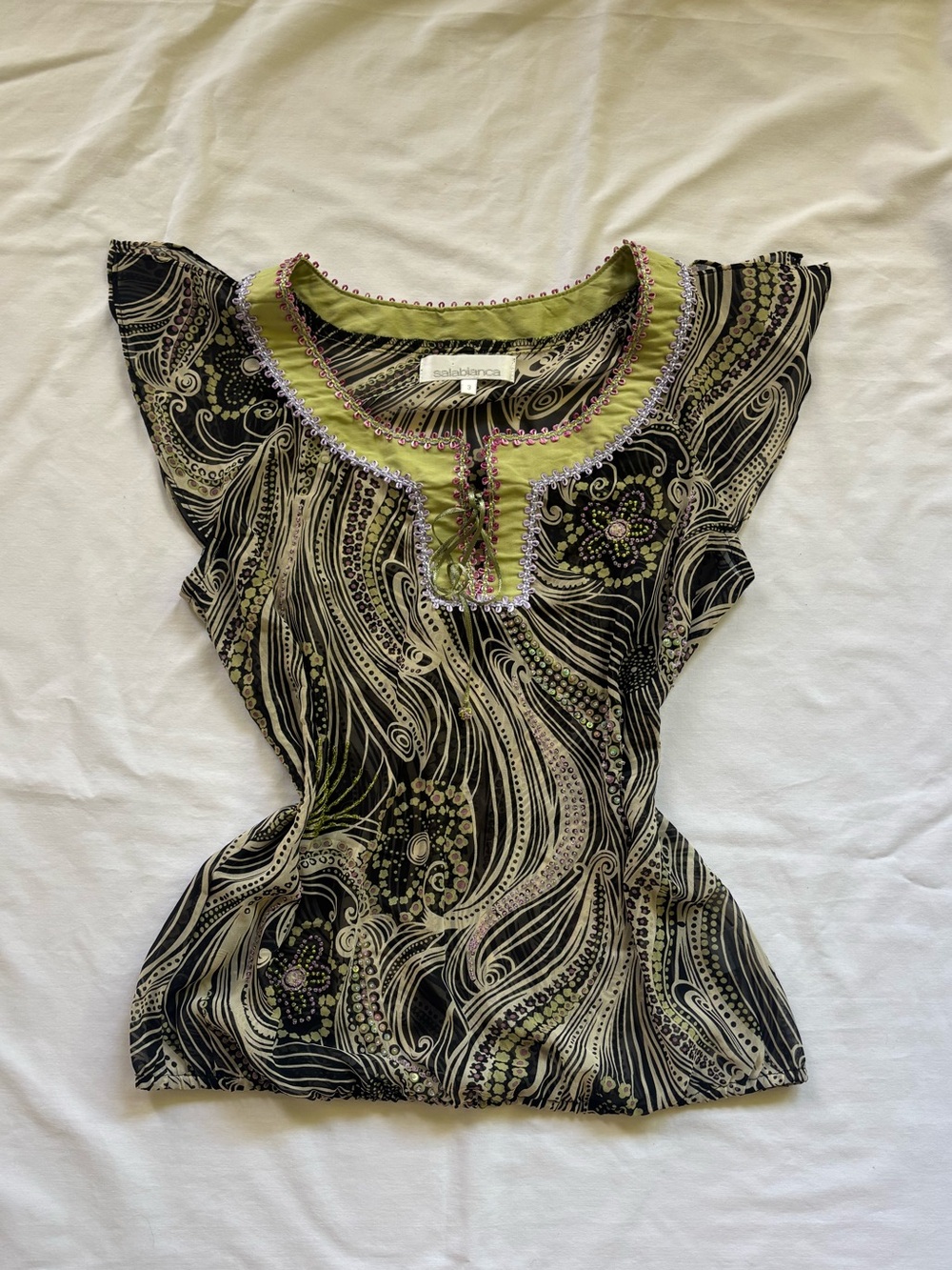Vintage Salabiacna Sheer Beaded Top